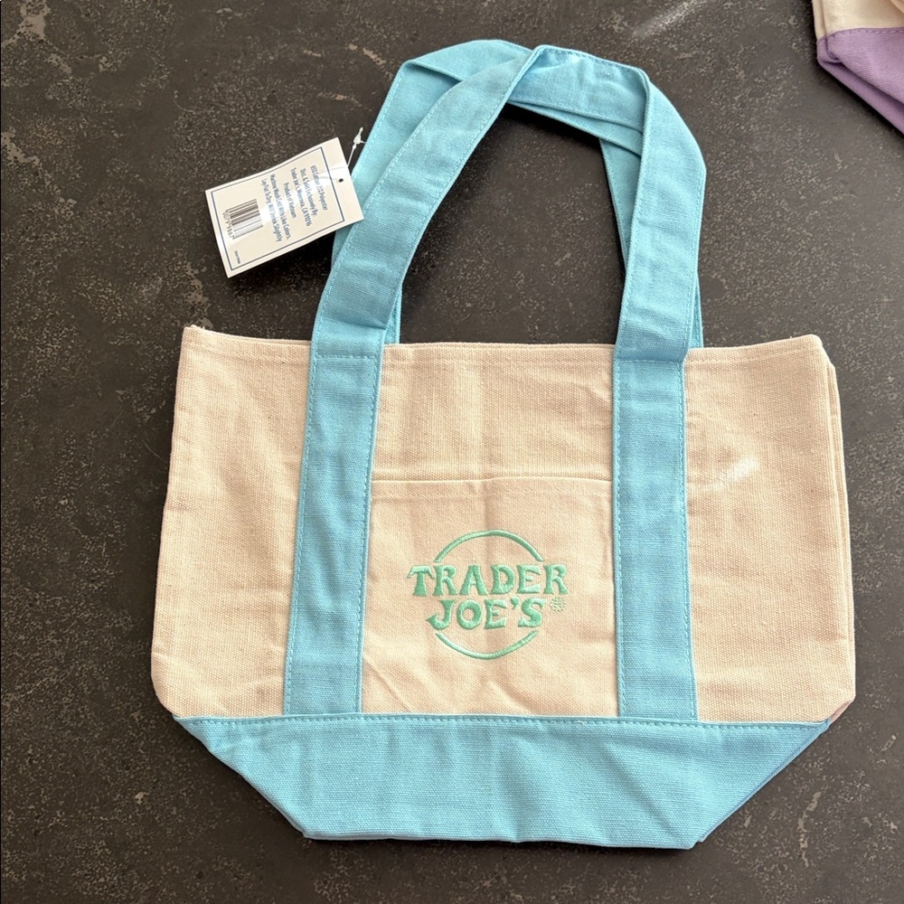 Trader Joe’s Pastel Blue Mini Canvas Tote Bag - Picture 4 of 4